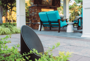 Outdoor audio equipment in outdoor living space