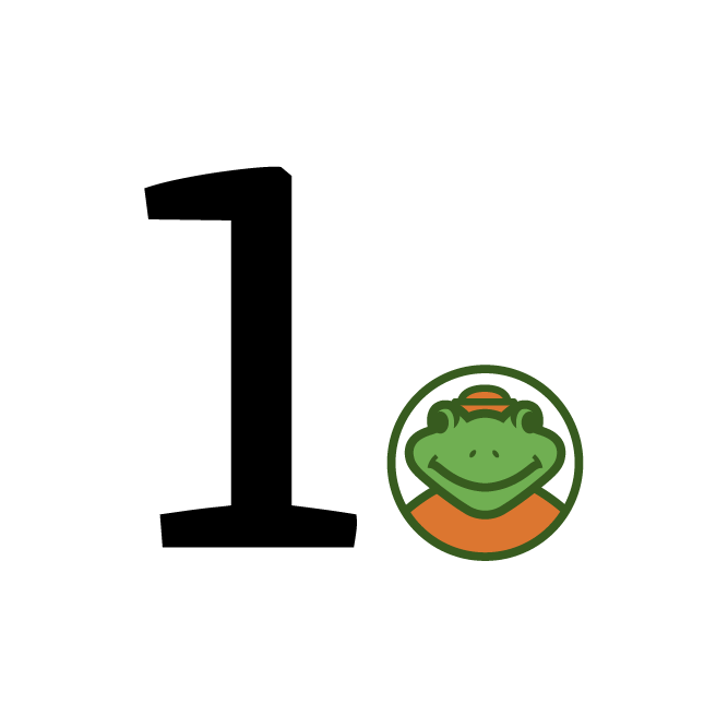 Black number one beside green frog medal icon