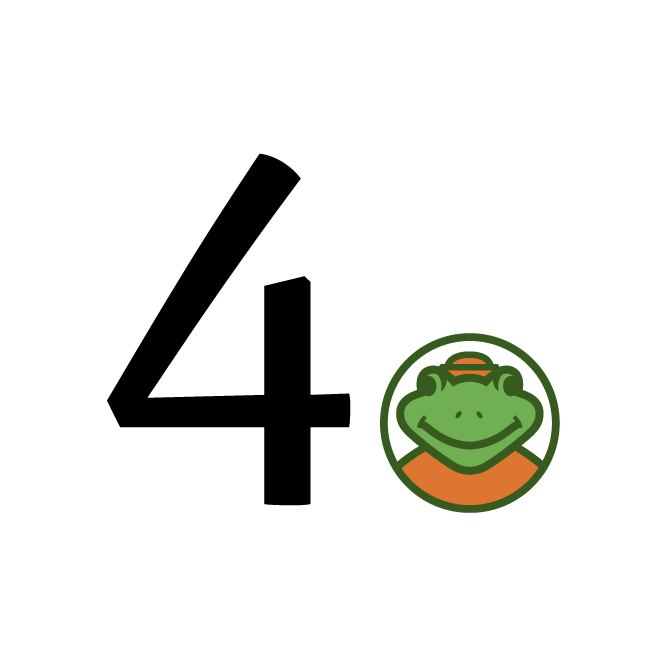 Black number four beside a smiling alligator emblem